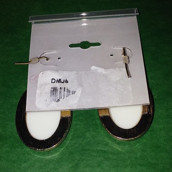 NATASHA OVAL BROWN/AMBER/GRAY STONE GOLD DANGLE EARRINGS**NEW! - Picture 3 of 3